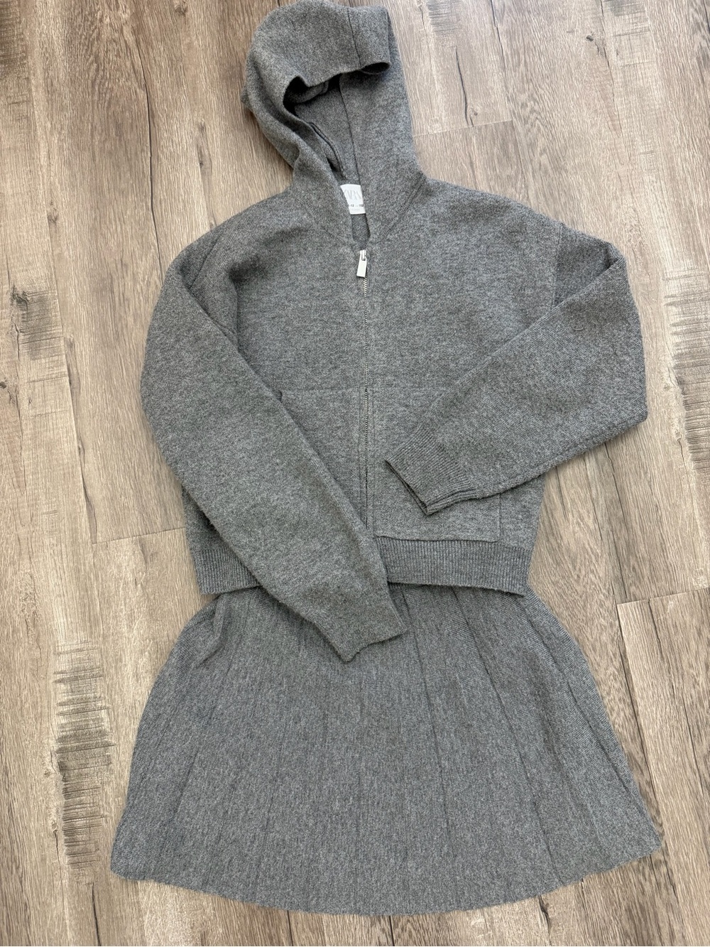 Zara Girls Grey Hooded Knit Dress Set